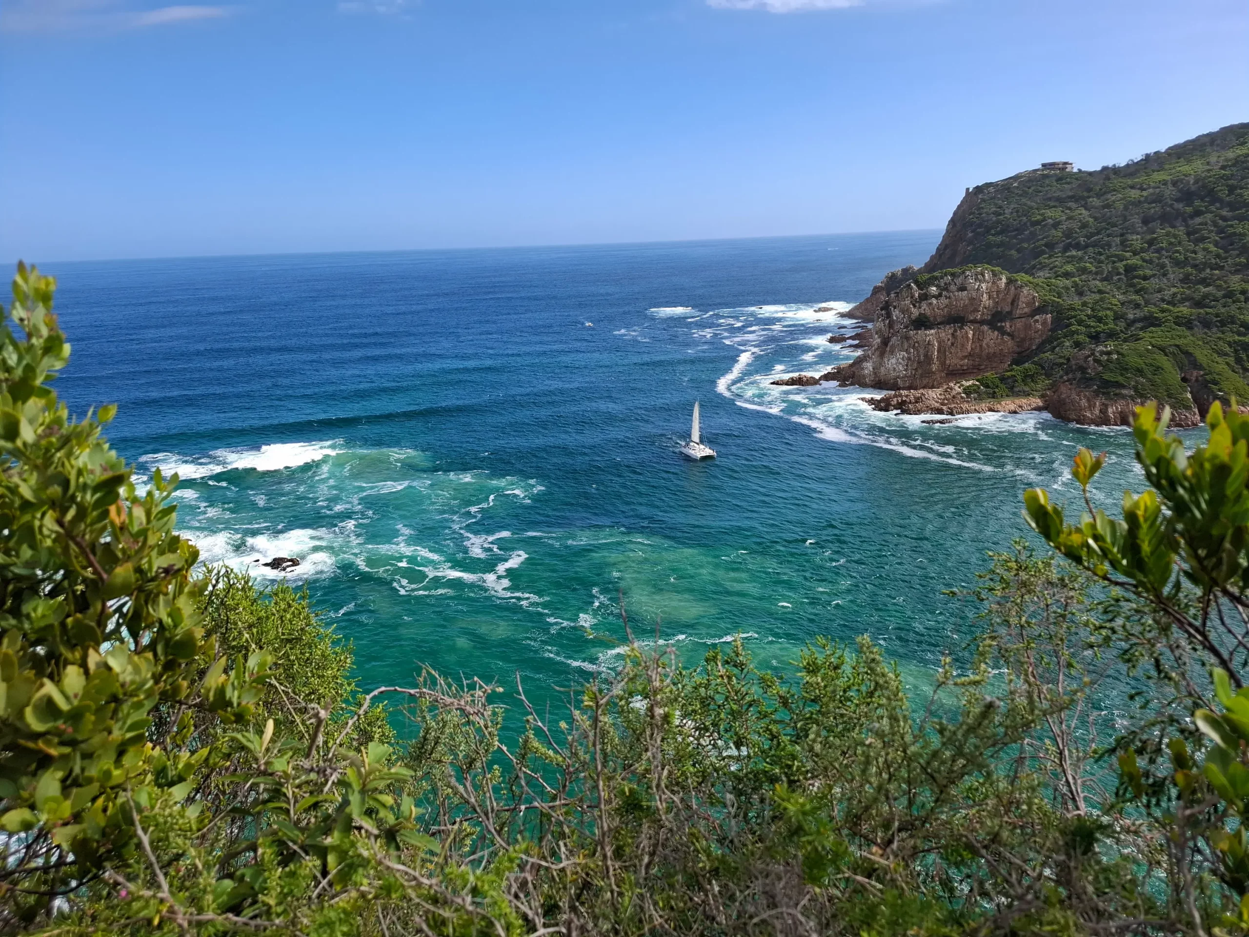 Knysna heads with boat knysna heads with sailboat